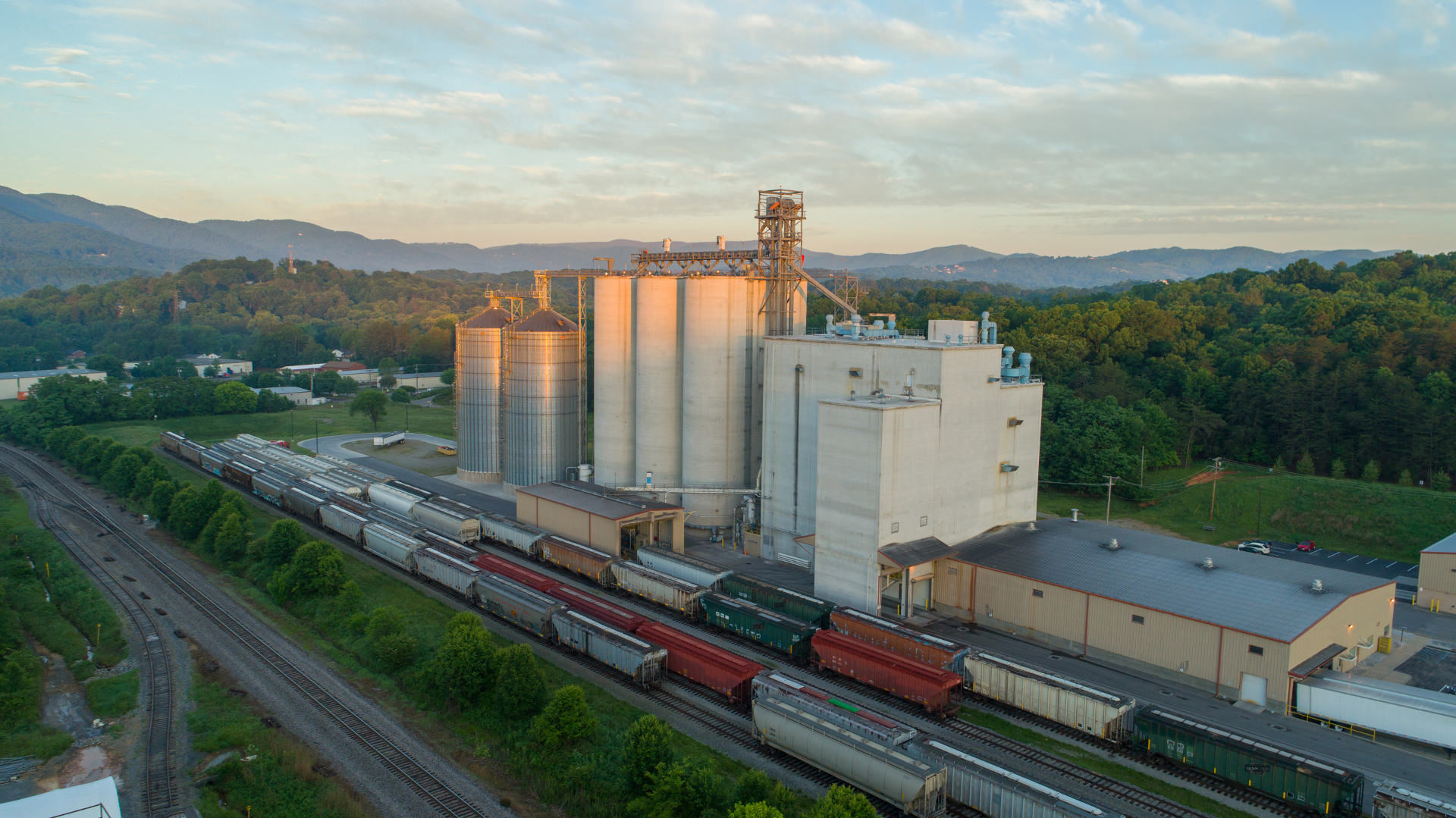 Mountain view of flour mill in Roanoke, Virginia