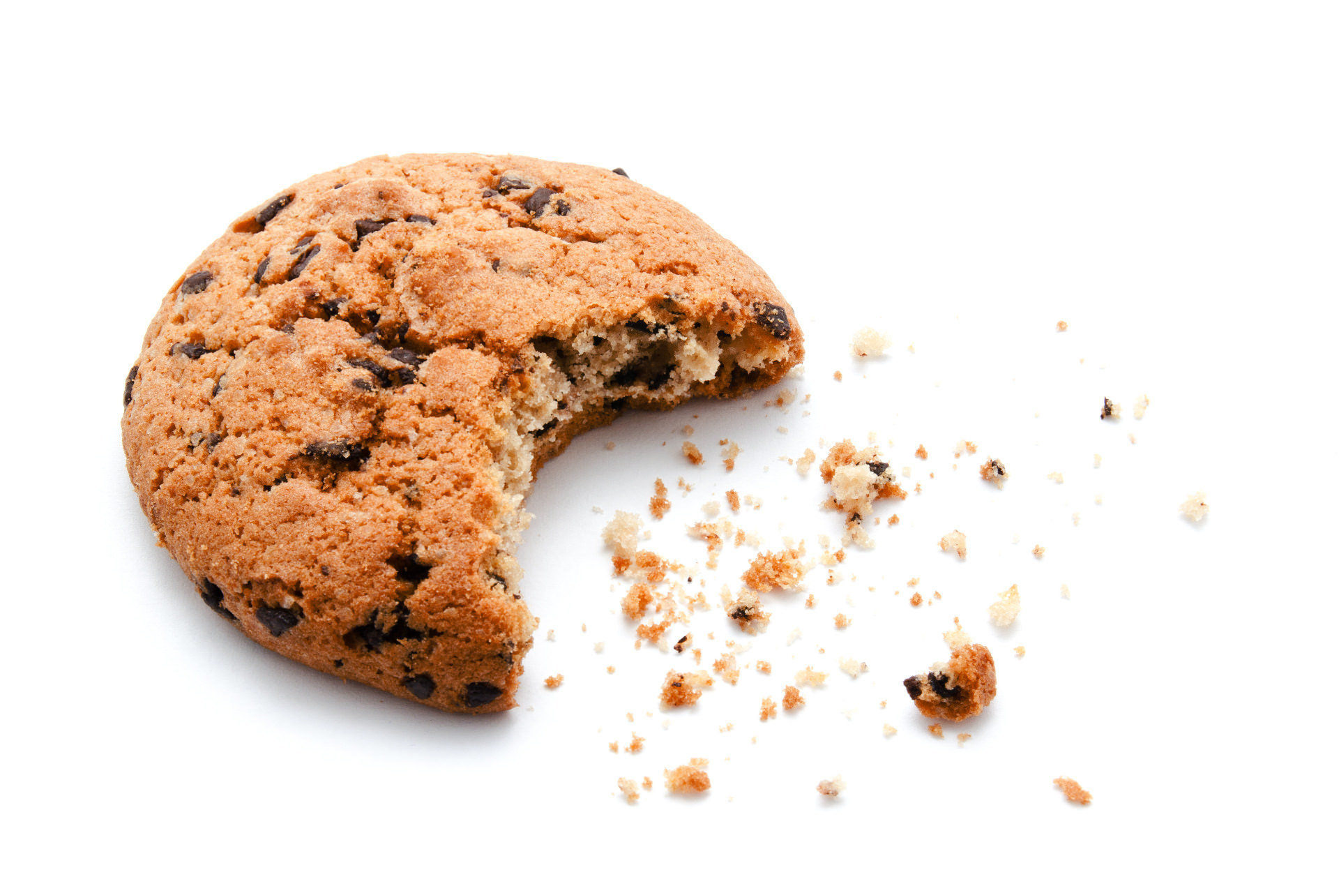Chocolate chip cookie and crumbs